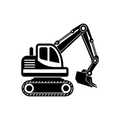 Construction excavator silhouette, black and white silhouette, vector and illustration