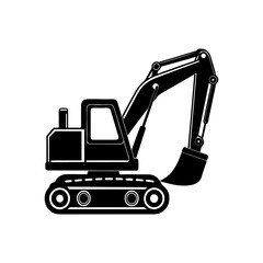 Construction excavator silhouette, black and white silhouette, vector and illustration