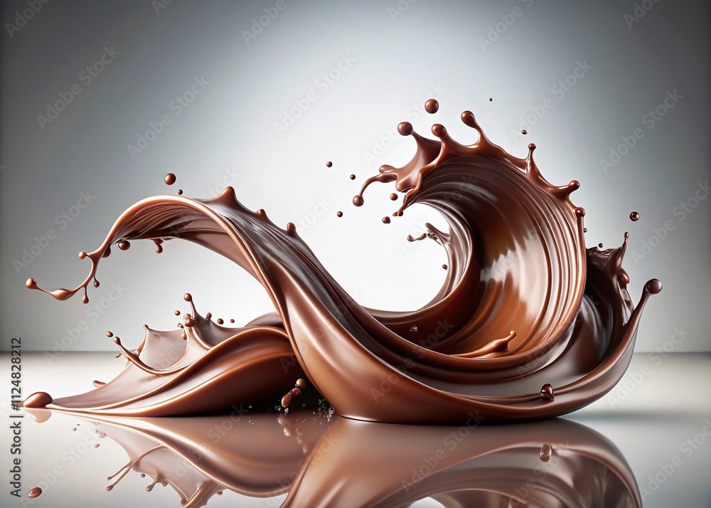 Poster captivating architectural elements enhanced by a chocolate wave splash on a pristine white backgroun