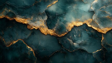 Fototapeta premium Dynamic teal marble texture with golden highlights and elegance