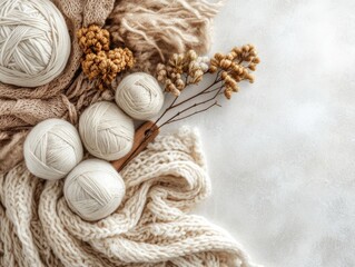 Cozy yarn and dried flowers arrangement