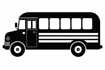 Simple School Bus Black Silhouette Vector Artwork on White Background