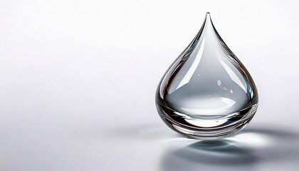 Fototapeta premium Crystal Water Drop: A single, pristine water droplet, sculpted in glass, reflects light with stunning clarity. A minimalist image evoking purity, hydration, and natural beauty. 