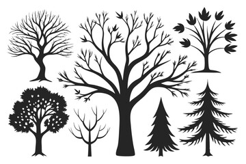 set of trees silhouettes