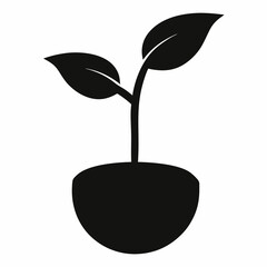 Vector Art Illustration of a Black Seedling Silhouette
