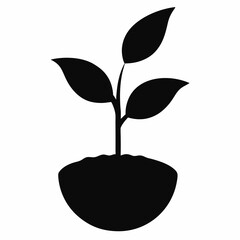 Vector Art Illustration of a Black Seedling Silhouette