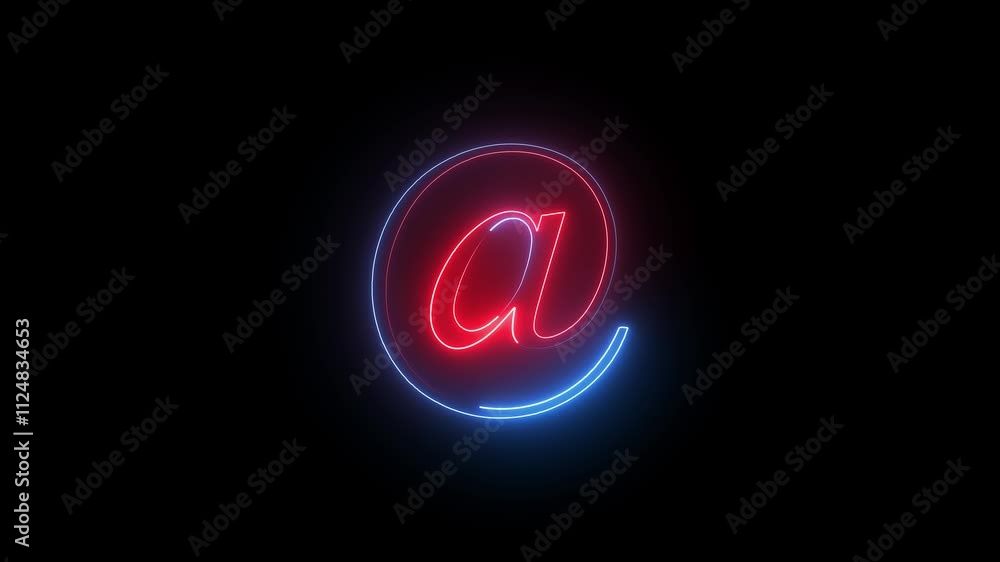 Aufkleber at-sign internet technology symbol with waves in black background.e-mail at neon symbol .