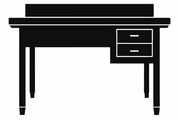 Simple Desk Design with Black Silhouette - Vector Illustration on White Background