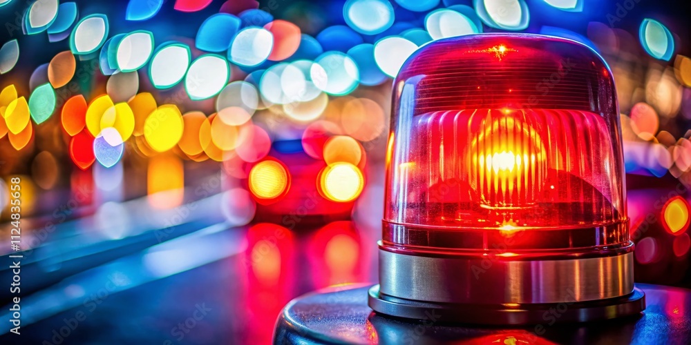 Poster captivating bokeh effect on flashing emergency red light with vibrant background blur for dramatic v