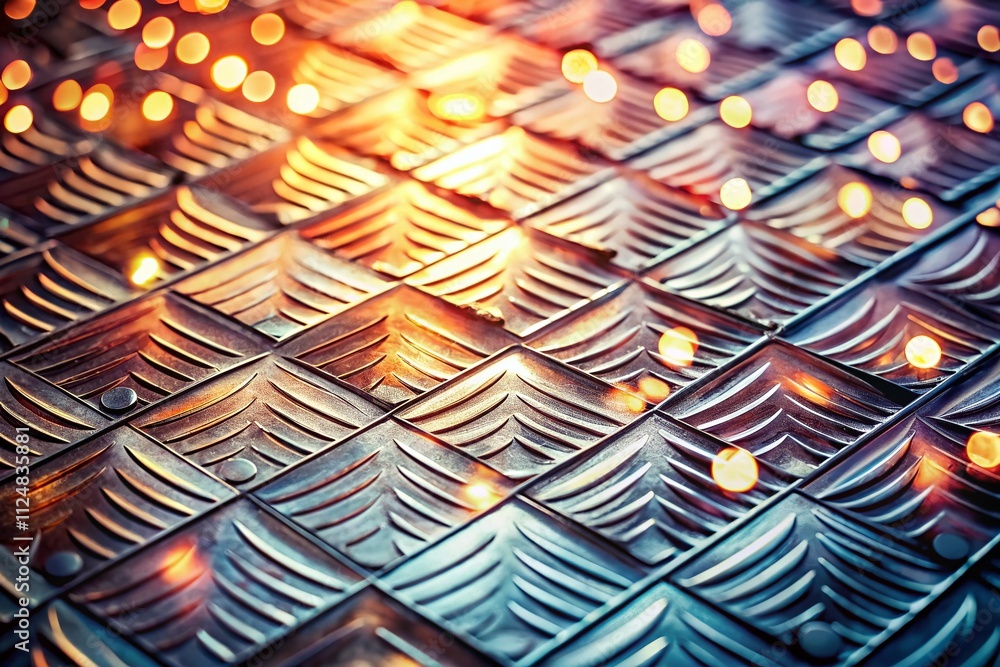 Poster captivating bokeh effect on textured metal panels pattern for modern interior design and architectur