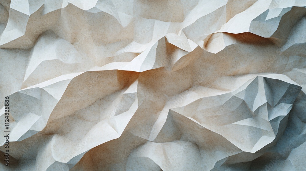 Fototapete crumpled paper creates abstract textured background with light and shadow
