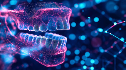 Futuristic 3d dental model highlighting advanced dental restoration technology.