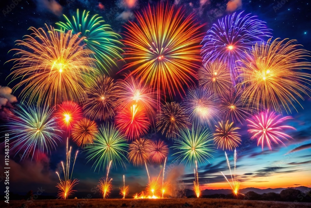 Poster captivating burst of colorful fireworks illuminating the night sky in a stunning display of light an