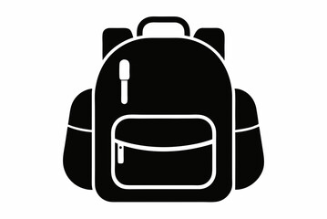 Black Backpack Silhouette Vector on White Background