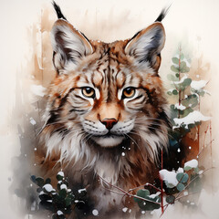 Obraz premium lynx watercolor,. 