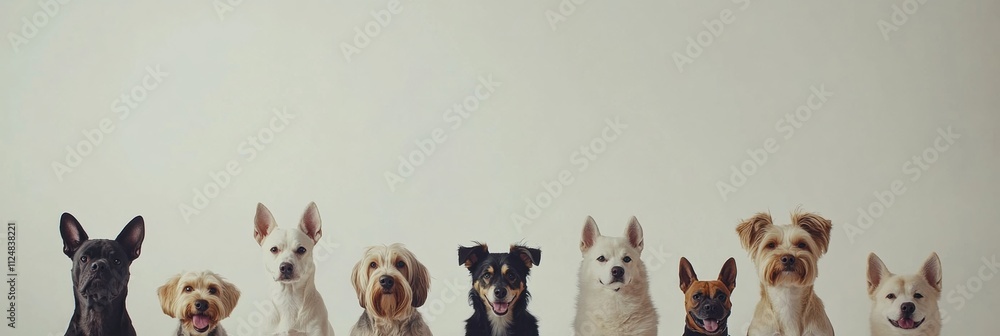 Poster a friendly gathering of dogs from various breeds and sizes enjoying each other's company in a bright