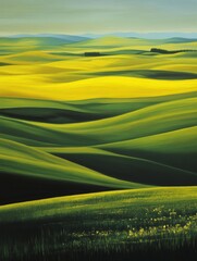 Obraz premium Vibrant rolling hills under sunny skies.