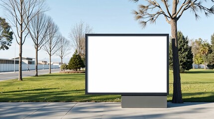Fototapeta premium Blank billboard in a sunny park with trees.