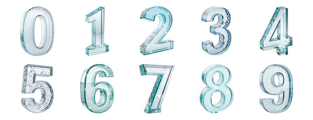 set of 3d numbers, Crystal clear translucent glass effect