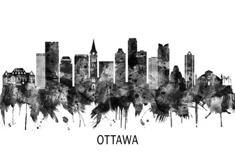 Fototapeta premium Ottawa Canada Skyline BW, abstract painting travel poster urban landscape modern art downtown skyline illustration landmarks skyscrapers artwork architecture
