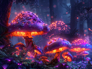 Gorgeous Enchanted Wilderness: Ethereal Glow of Fairy Mushrooms