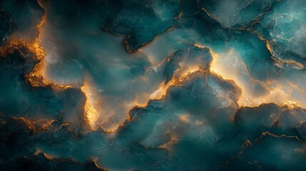 Vibrant teal marble showcasing bold golden veins and shimmering texture