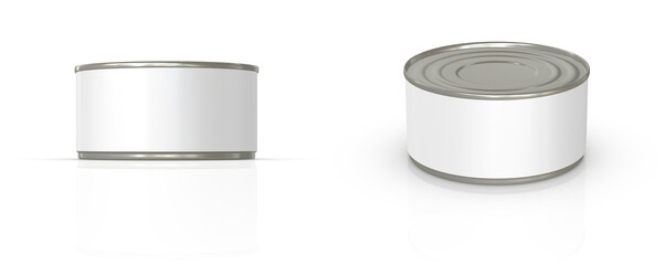 A high-quality 3D mockup featuring a cylindrical tin can with a blank white label and metallic details. 200 ml.