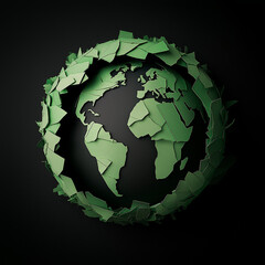 3d earth globe made of green leaves and recycled paper