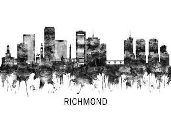 Fototapeta premium Richmond Virginia Skyline BW, abstract painting travel poster urban landscape modern art downtown skyline illustration landmarks skyscrapers artwork architecture