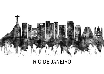 Rio de Janeiro Brazil Skyline BW, abstract painting travel poster urban landscape modern art downtown skyline illustration landmarks skyscrapers artwork architecture