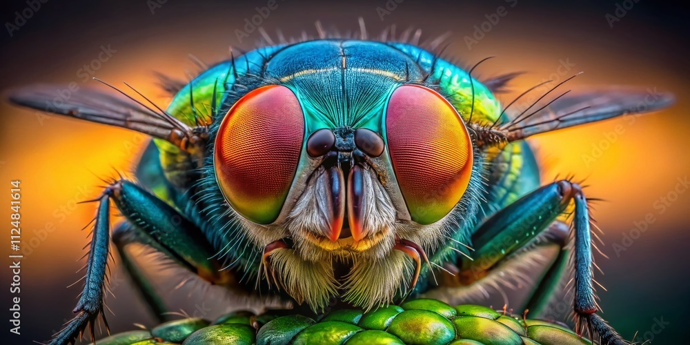 Poster captivating close-up of a common fly: macro photography showcasing intricate details and textures in