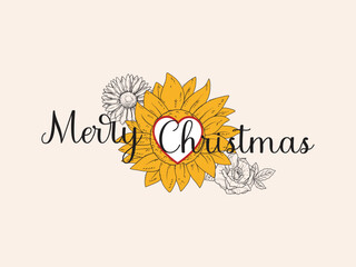 Floral merry Christmas vector art design