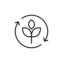 Reforestation icon. Simple outline style. Tree, plant with circle cycle, ecosystem, sustainable, restore, forest, environment concept. Thin line symbol. Vector illustration isolated.
