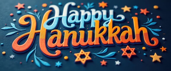 Fototapeta premium Modern Hanukkah Greeting Card Featuring Vibrant Typography Design.