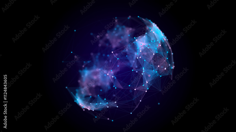 Aufkleber technology blue sphere with connecting dots and lines. digital abstract network structure. 3d render