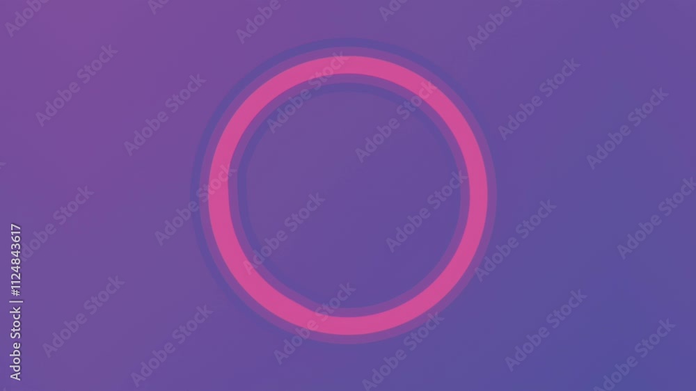 Poster Harmonious interplay of tapered pink circles and falling drops on a purple background. Optical illusion. Digital seamless loop animation. 3d rendering. 4K, Ultra HD resolution