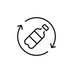 Recycle plastic icon. Simple outline style. Arrows pet bottle shape recycling sign, water, reusable ecological preservation concept. Thin line symbol. Vector illustration isolated.