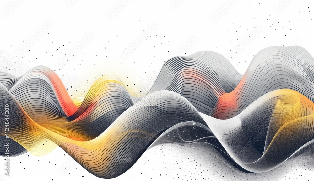 Poster a graphic design featuring an abstract representation of sound waves, rendered in a gradient color s