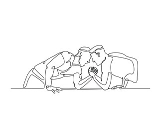 Continuous one line drawing of two man fight arm wrestling. Metaphor of confrontation  illustration. Editable vector.