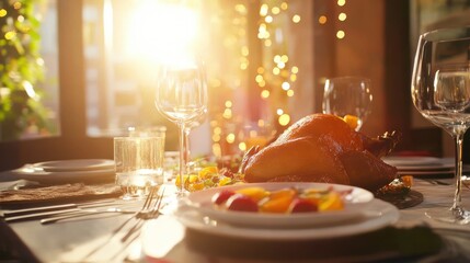 Bright and Festive Turkey on Dining Table