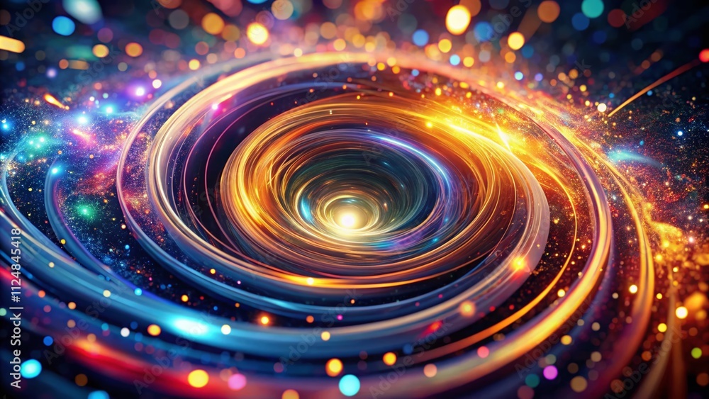 Poster captivating colorful light spiral with motion effect in a dark space, creating a mesmerizing visual 