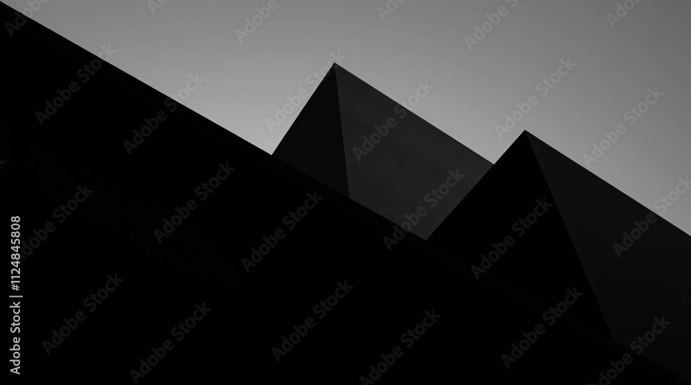 Poster abstract shadows: a minimalist composition of three sharp, angular shapes, their dark silhouettes ri