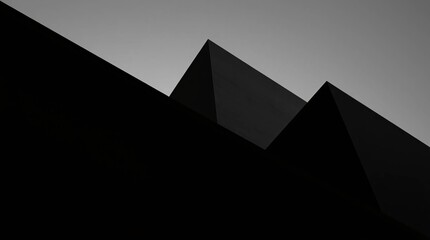 Abstract Shadows:  A minimalist composition of three sharp, angular shapes, their dark silhouettes...