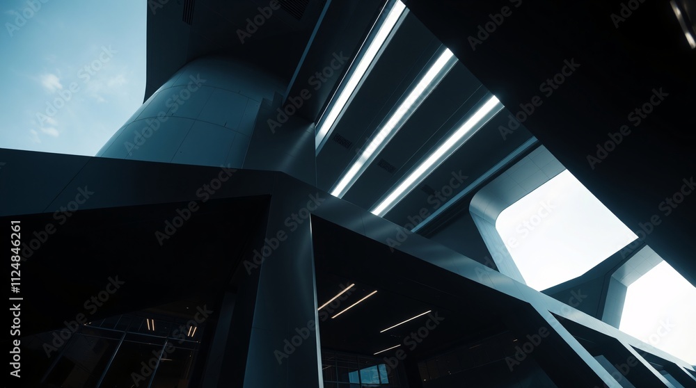 Poster underneath the bridge: a dramatic low-angle view captures the intricate structure of a modern bridge