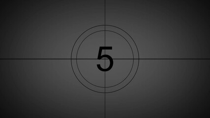 Countdown movie from 0 to 5 number. Old film movie timer count in grey retro style. Movie-style countdown Counting from 10 seconds.