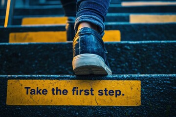 A note that says "Take the First Step" on a white background, captured .