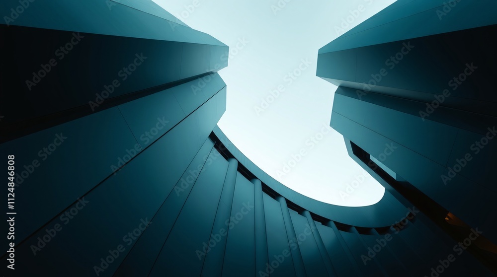 Poster abstract architecture: a low-angle perspective reveals a mesmerizing interplay of light and shadow, 