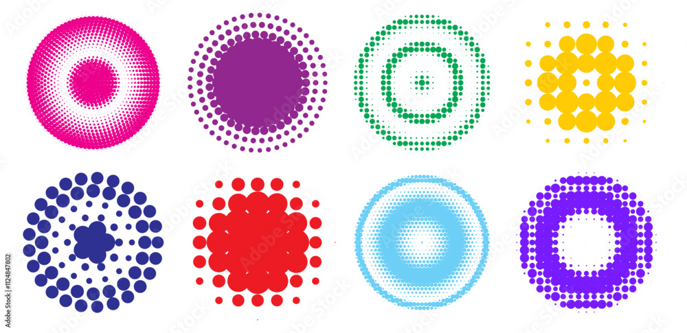 Poster collection of six vibrant halftone background patterns in various colors