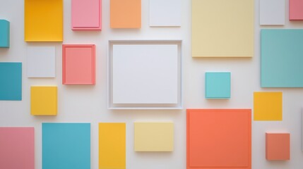 Fototapeta premium Colorful Collection of Empty Sticky Notes on Wall