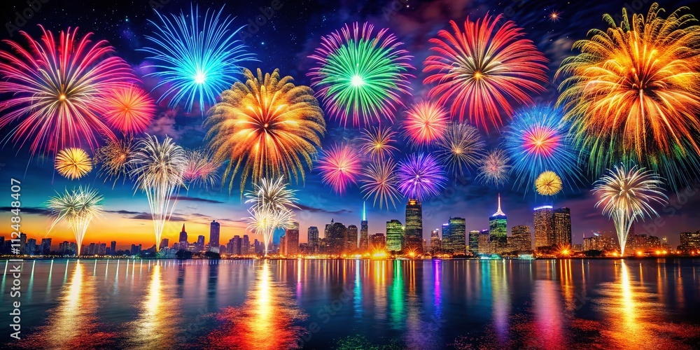 Poster captivating display of sparkling fireworks illuminating the night sky with vibrant colors and patter